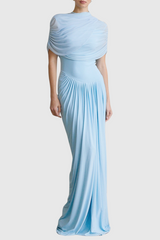 Aakifa Asymmetric Draped Maxi Dress in Baby blue