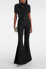 Abihail Crystal Cutout Mesh Top