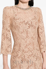 Acotas Lace Crystal-embellished Midi Dress in Nude