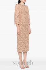 Acotas Lace Crystal-embellished Midi Dress in Nude