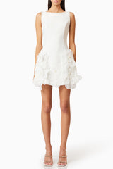 Adalgisa Floral Appliqué Mini Dress in White
