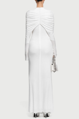 bonnie long sleeve pleated knot bodycon maxi dress in white