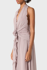 Aonaver Floral Ruffle Halter Maxi Dress in Purple