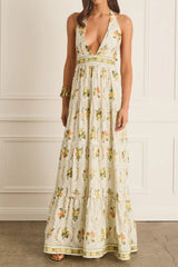 Valencia Jacinta floral print Maxi Dress in yellow