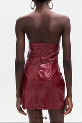 janice Crocodile Pattern Strapless Leather Mini Dress