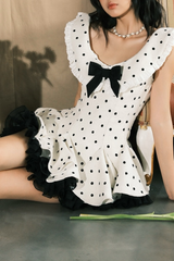 Arlo Dot Bow Lace Ruffle Mini Dress