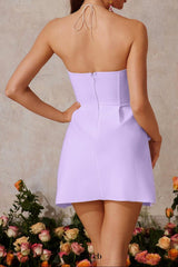 Strapless Flower Bandage Mini Dress In Purple