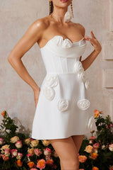 Strapless Flower Bandage Mini Dress In White