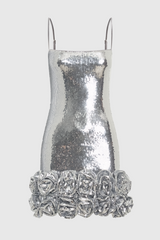 Sequin Flower Appliqué Mini Dress