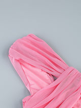 PINK CUT OUT SPLIT RUCHED MAXI DRESS