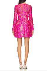 Rose red floral lace Long Sleeve Mini Dress