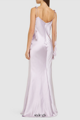 Bahari Floral Ribbon Satin Maxi Dress in purple