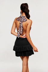 marguerite Leopard Plunge Ruffle Mini Dress In Black