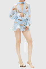 Bhakti Floral Chiffon Ruffle Mini Dress