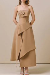 HIGH WAIST SLIM IRREGULAR TUBE TOP MIDI DRESS