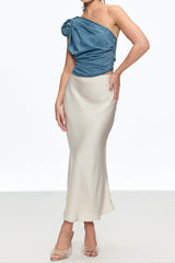 florence one Shoulder Flower Top in blue