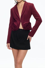 ashley Flower Plunge Blazer in burgundy