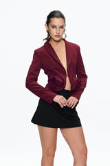 ashley Flower Plunge Blazer in burgundy