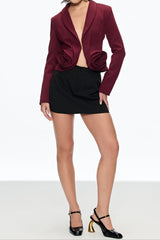 ashley Flower Plunge Blazer in burgundy