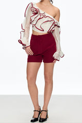 camille Single Shoulder Ruffle Pants Set