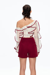 camille Single Shoulder Ruffle Pants Set