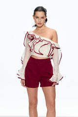 camille Single Shoulder Ruffle Pants Set