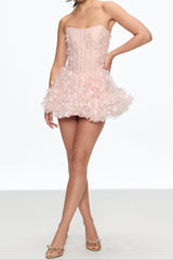 aurora Butterfly Corset Puffy Mini Dress in pink