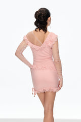 aurora Mesh Dot Ruch Mini Dress