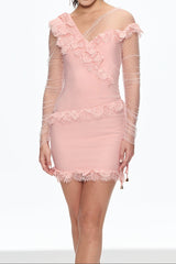 aurora Mesh Dot Ruch Mini Dress