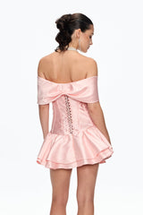 alisa Corset Bow Ruffle Satin Mini Dress