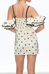 hermosa Dot Off Shoulder Mini Dress In White