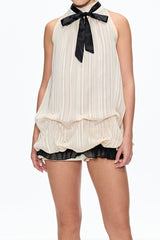 eudora Sleeveless Bow Top in beige