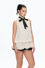 eudora Sleeveless Bow Top in beige