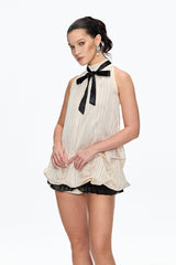 eudora Sleeveless Bow Top in beige
