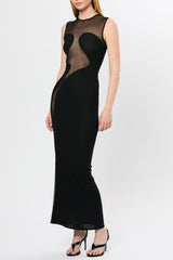 Carmina Mesh Paneled Maxi Bandage Dress in Black