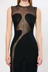 Carmina Mesh Paneled Maxi Bandage Dress in Black