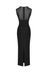 Carmina Mesh Paneled Maxi Bandage Dress in Black