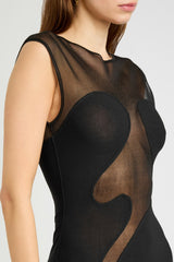 Carmina Mesh Paneled Maxi Bandage Dress in Black