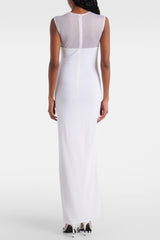 Carmina Mesh Paneled Maxi Bandage Dress in White