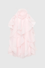 Caysie Halter Floral Ruffle Layered Mini Dress - Pink