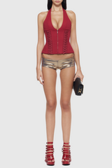 Celleen Halter Lace Up Corset Top