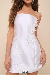 Charming Destiny White 3D Floral Applique Strapless Mini Dress