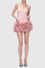 Cindia Floral Lace Up Corset Two Piece Set in Pink