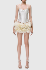 Orsolya Floral Pearl Corset Two Piece Set in Ivory