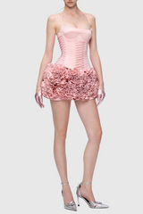 Cindia Floral Lace Up Corset Two Piece Set in Pink