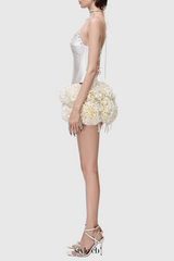 Orsolya Floral Pearl Corset Two Piece Set in Ivory