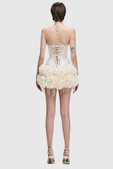 Orsolya Floral Pearl Corset Two Piece Set in Ivory