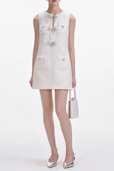 Cream Boucle Bow Mini Dress