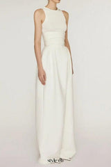 Stretch Sleeveless Tank Top Pleated Pants Set in white