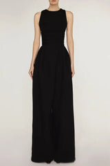 Stretch Sleeveless Tank Top Pleated Pants Set in black